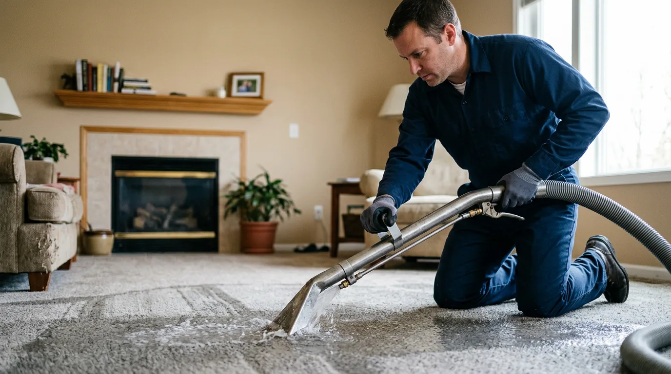 Water damage restoration technician working near Buckland, OH